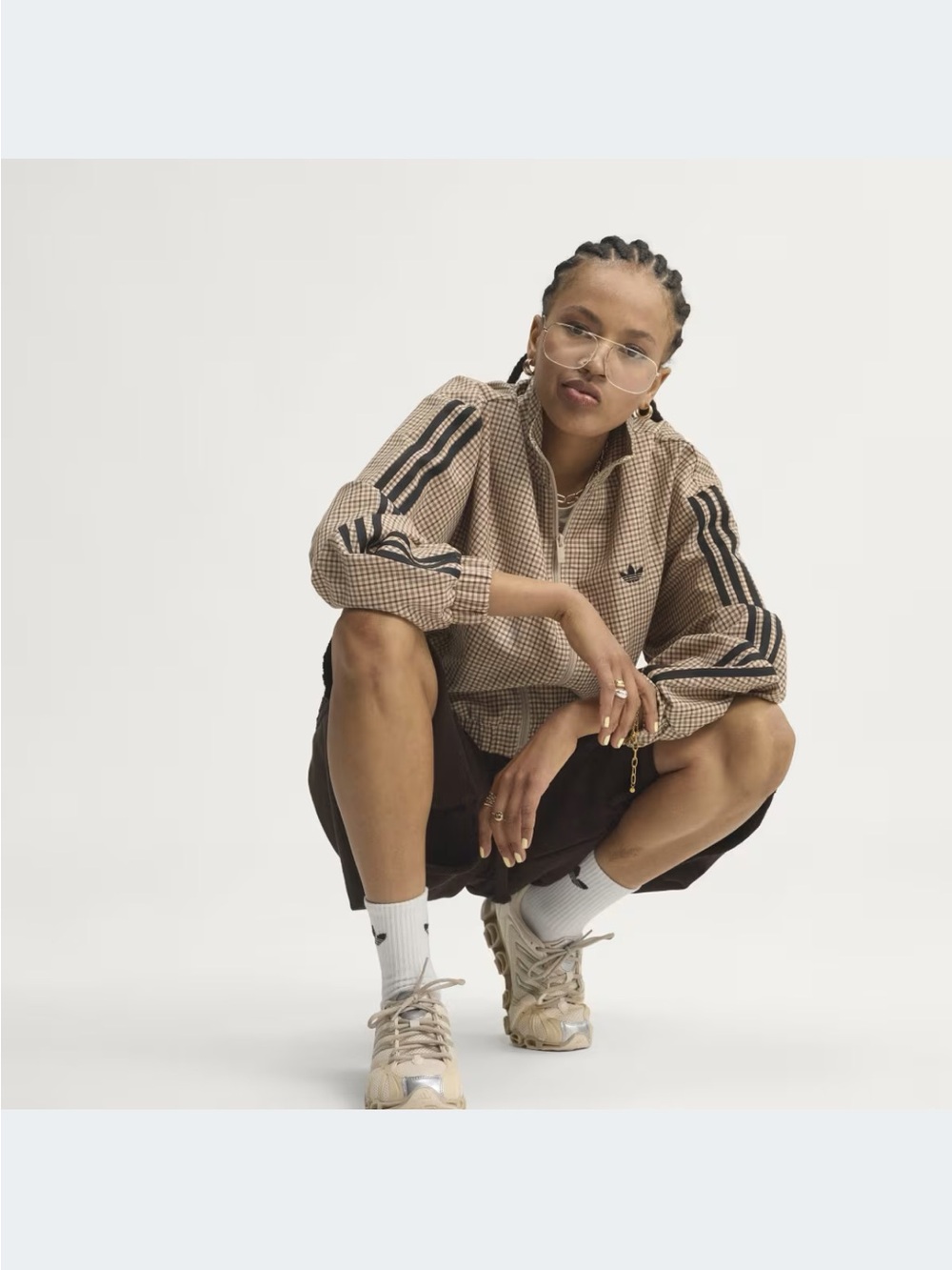 NWT ✨ adidas “Checks Track Top” Beige Orange Blk Plaid Jacket
